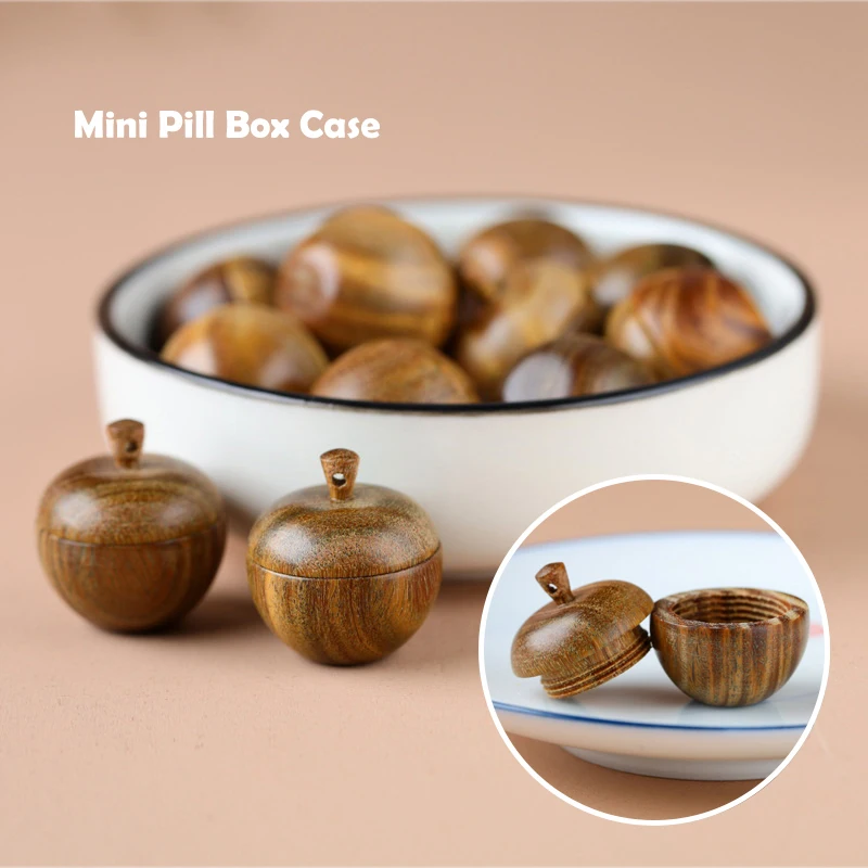 1Pcs Solid Wood Medicine Pill Box Mini Sandalwood Rescue Pill Case Portable Storage Sealed Outdoor First Aid Tool Keychain