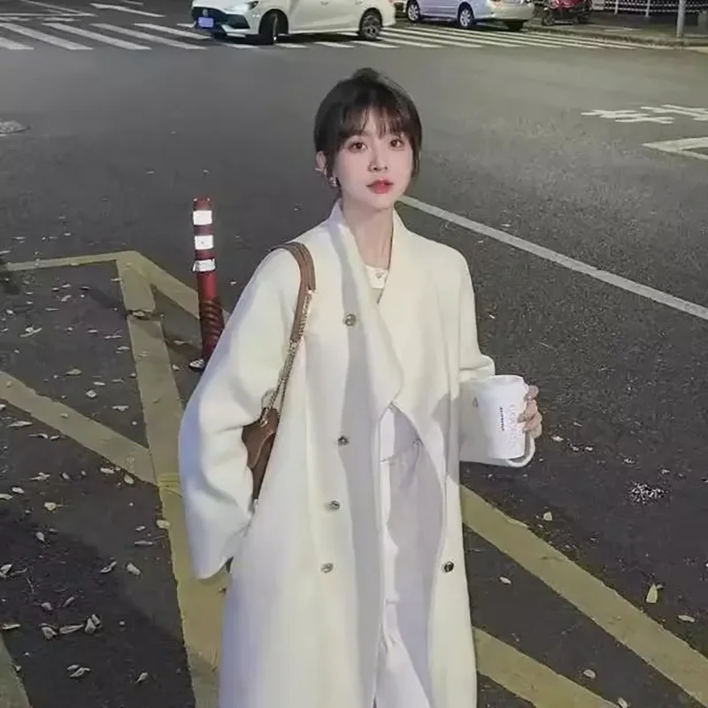 

Double-Sided Velvet Jacket Women Overcoat 2026 Autumn Winter New Gold Buckle Sense Medium Long Loose Chic Woolen Trenchcoat Coat