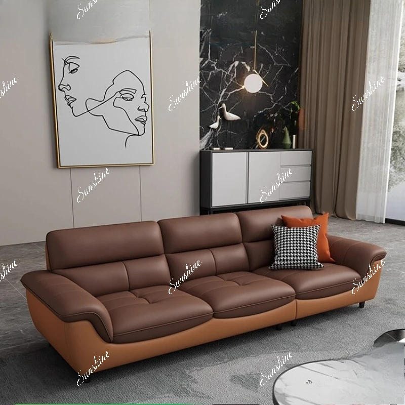 Color-blocked leather sofa, Italian light luxury apartment, living room in-line, high-end