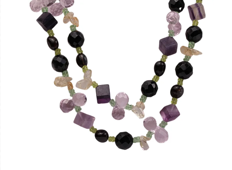 Terisa Pearl Jewelry 12-16mm black faceted Agate Tea Crystal and Fluorite Opera Necklace for Women T-FNO281