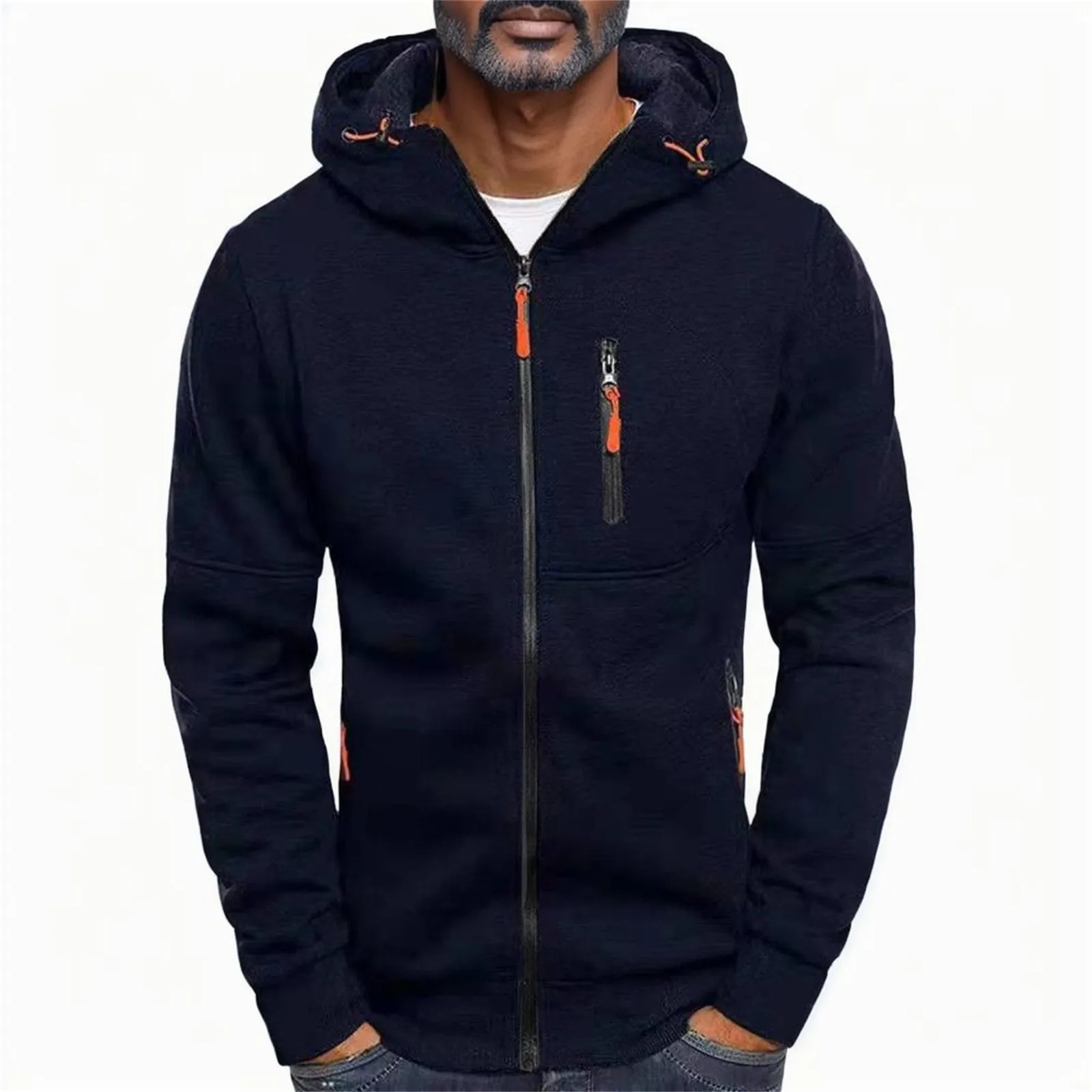

Men Zipper Up Hoodie Autumn Winter Hip Top Solid Color Hooded Drawstring Sweatshirts Sports Oversize Streetwear Tracksuits Male