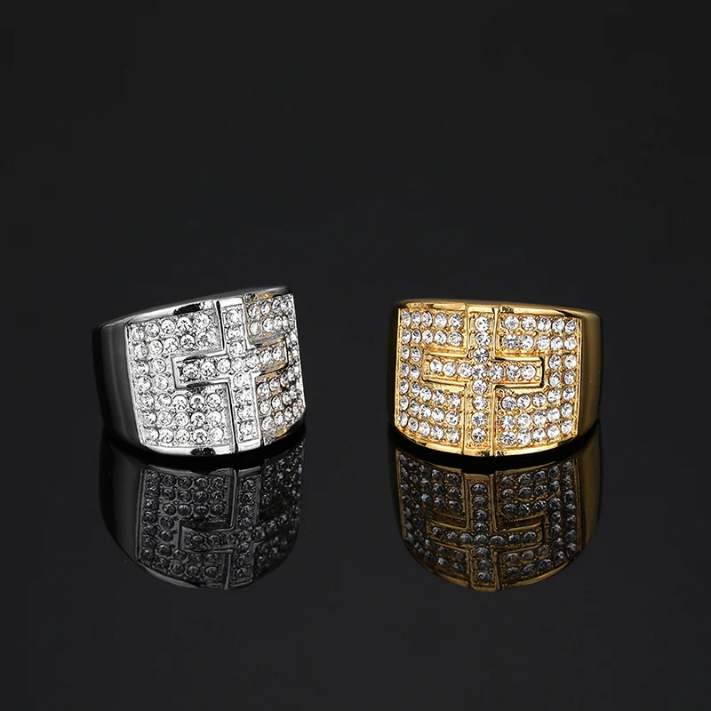 Hip Hip Bling Iced Out Stainless Steel Cross Finger Ring for Men Rapper Jewelry Gold Color Drop Shipping