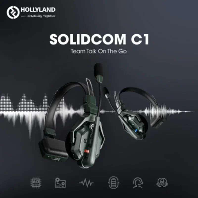 Hollyland Solidcom C1 Wireless Intercom Communication Headset Remote Headphone Microphone 1000ft Los Range