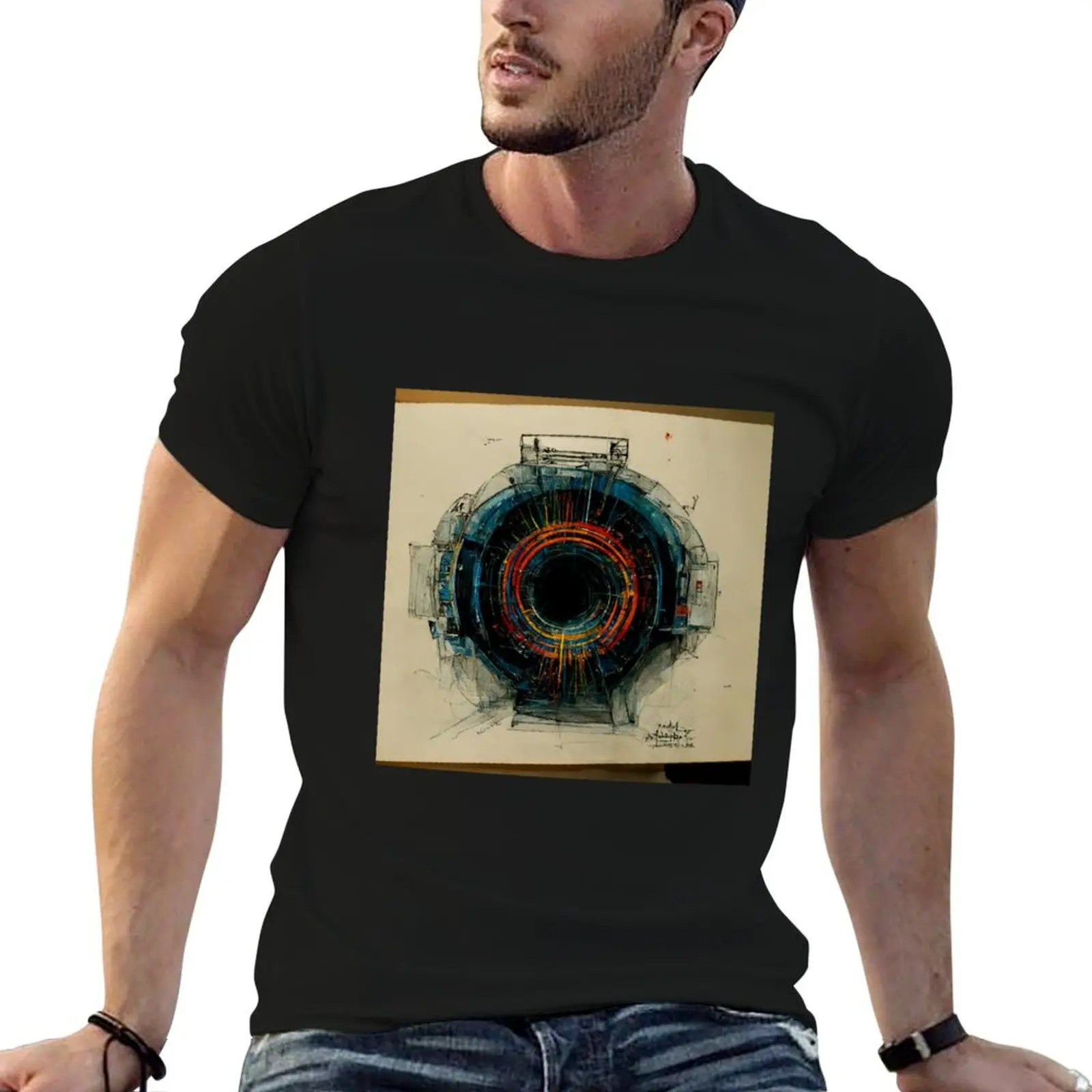 Camiseta Sketch Hadron Collider, camisetas divertidas para hombre, camisetas gráficas de humor oscuro para hombre, camiseta