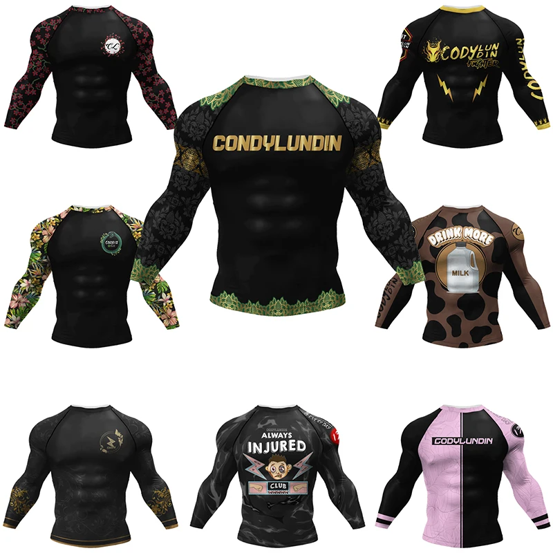 T-shirty z Jiu Jitsu bokserską BJJ Rashguard dla mężczyzn Sport No GI MMA w rankingu z długim rękawem MMA odzież kompresyjna męskie koszulki