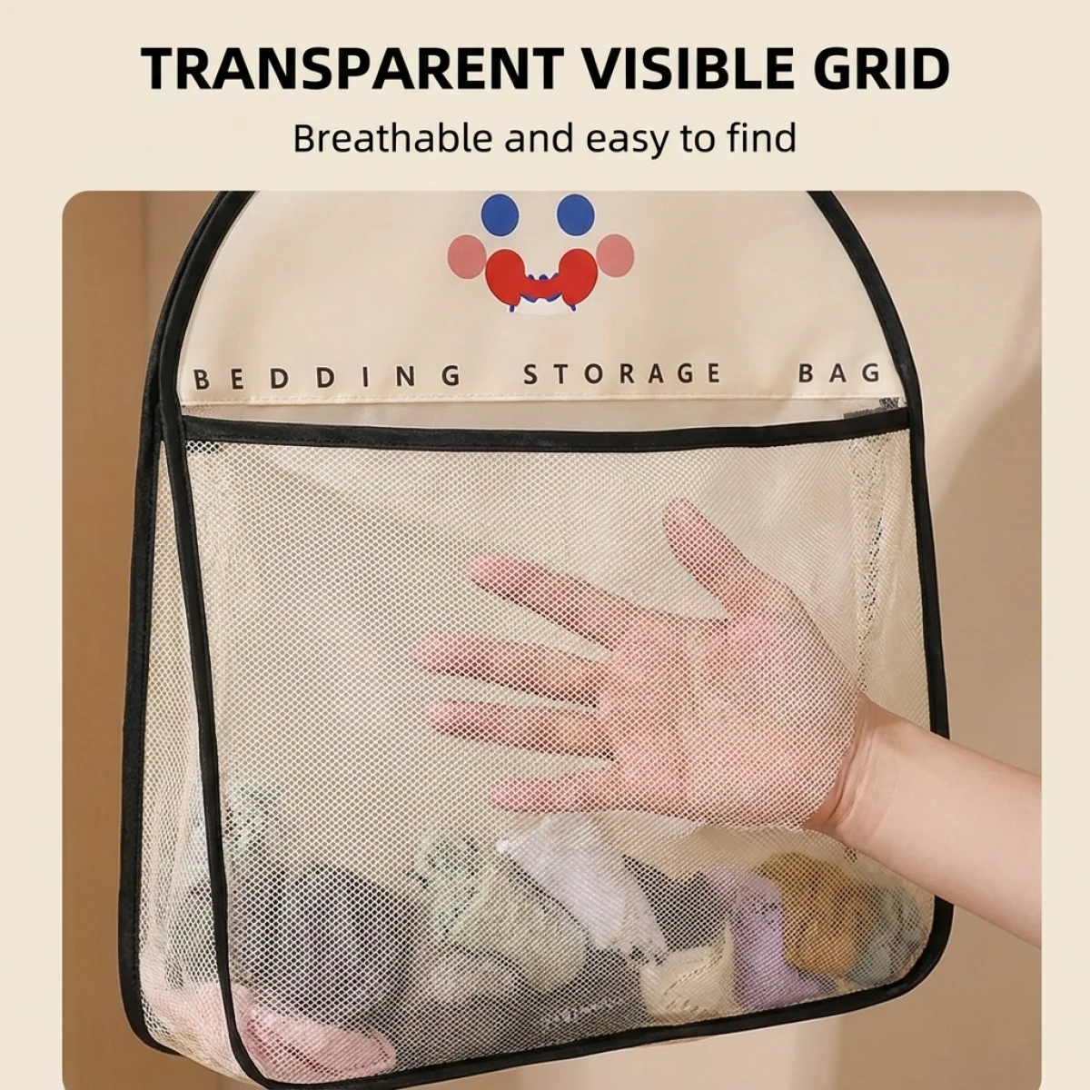 Hanging Underwear & Sock Storage Bag, Transparent Grid Breathable, Space-Saving Organizer for Closet,Neat & Easy Access