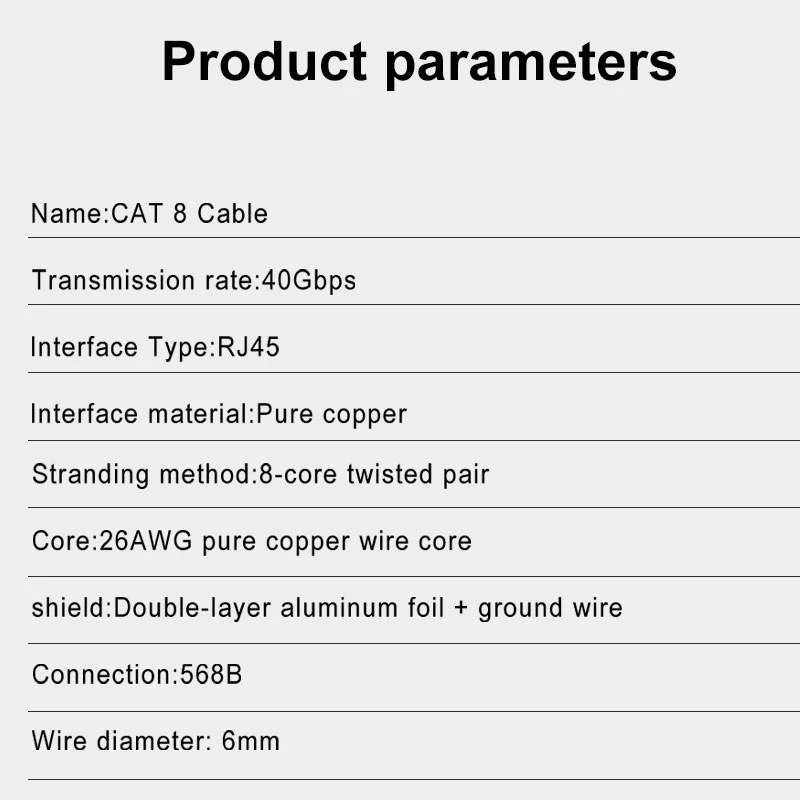 ZoeRax Ethernet Patch Cable Cat8S /FTP 22AWG Double Shielded Solid Cable | 2000Mhz 2Ghz 40Gbps | 5th-Gen Ethernet LAN NetworkLin