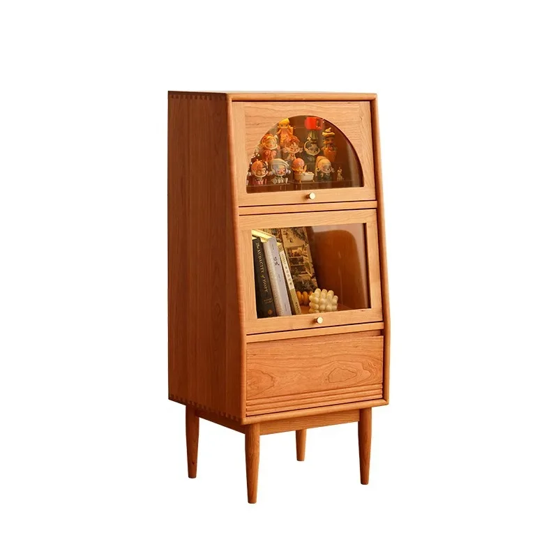 

Euler Furniture Spring Side Cabinet Cherry Wood Sofa Small Standing Cabinet Bedside Narrow Bookcase Living Room TV Storage Bucke
