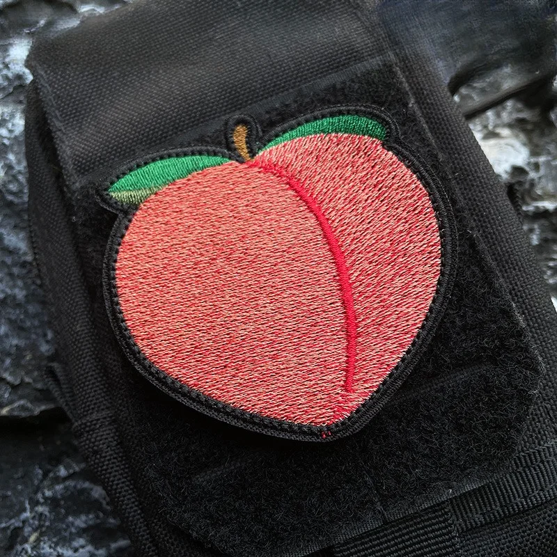 Honey Peach Full Embroidered Hook&Loop Patches for Clothing Ultra Fine Fruit Emblem Decoration Sticker DIY Backpack Morale Badge