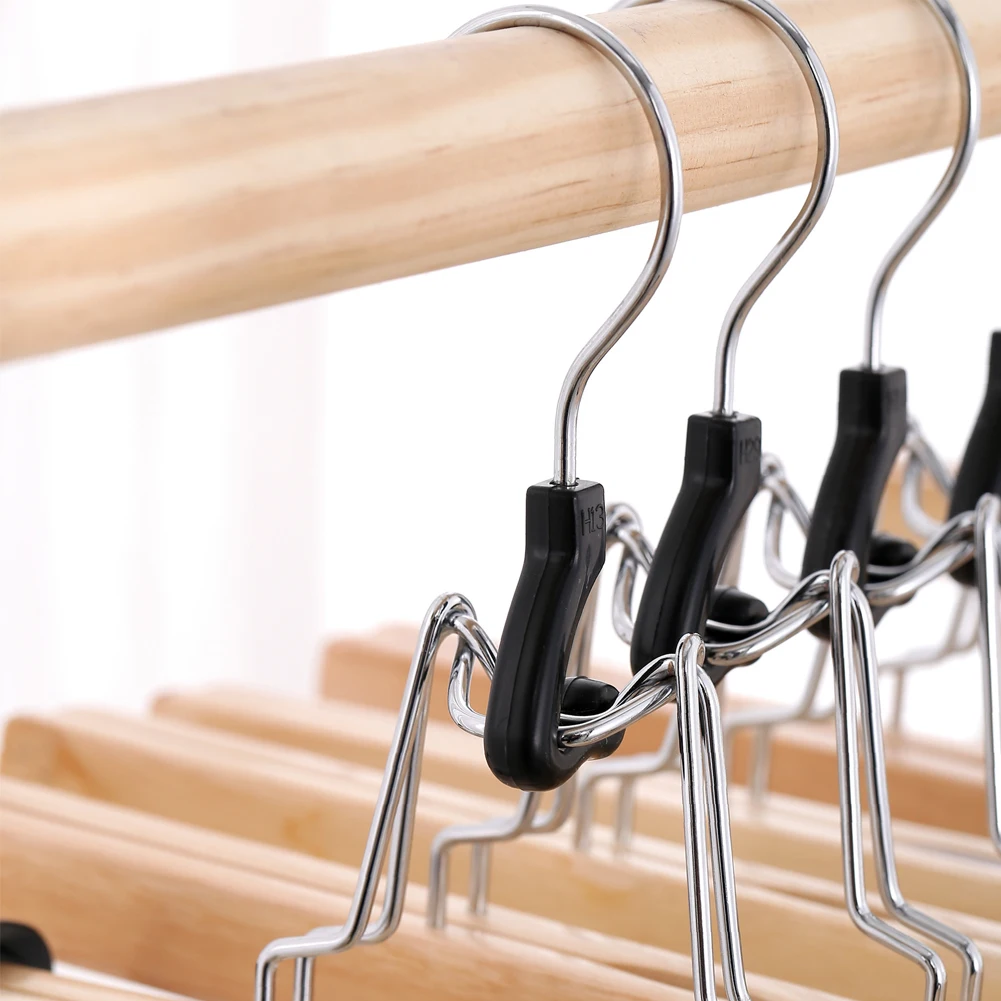 5/10pcs Wooden Pants Hanger Multifunctional Solid Wood Non-Slip Clothes Drying Rack For Jeans Skirts Slacks,Clamp Hangers