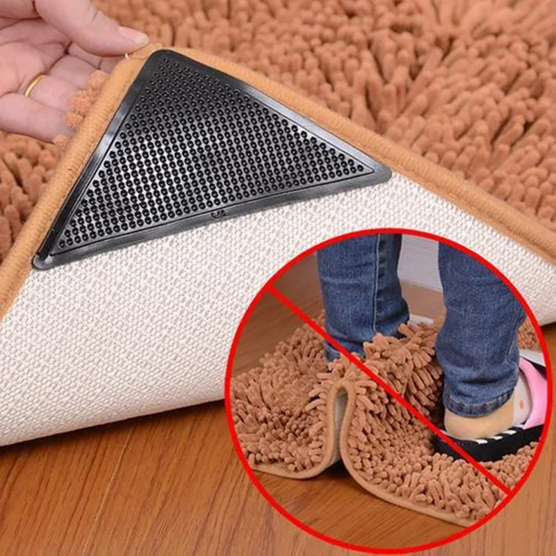 4Pcs8pcs/set Triangle Washable Reusable Rug Gripper Anti-skid Rubber Mat Non Slip Patch Tape for Tile Floors Carpets Corners Pad