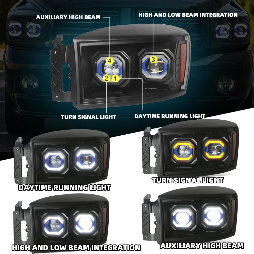 Il produttore cinese fornisce un gruppo di illuminazione automatica personalizzato faro anteriore a led per fari Dodge Ram 1500 2006-2008