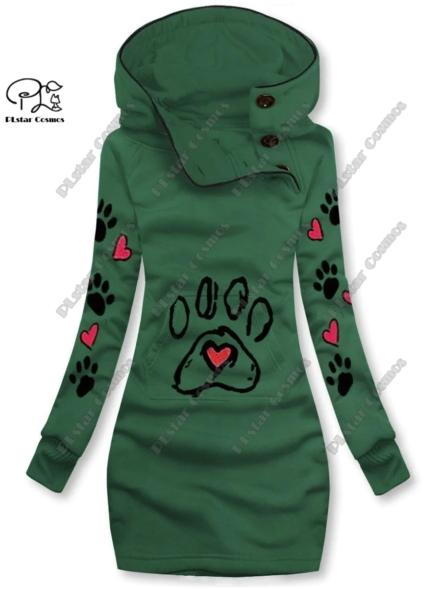 3D printing Christmas animal series cute pet cat and dog pattern special collar women's long sweatshirt dress casual and warm