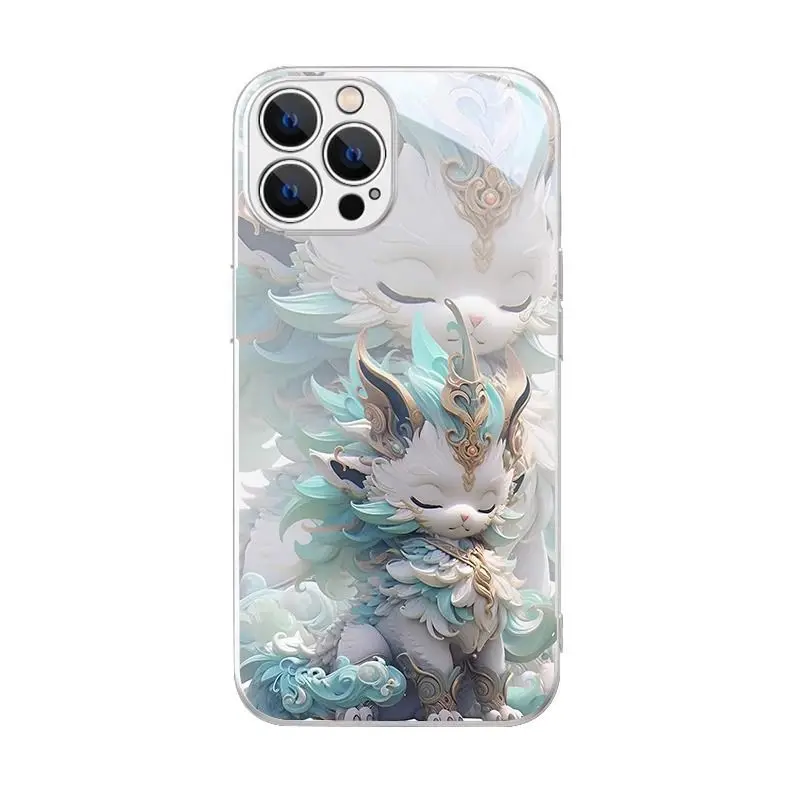جراب هاتف من الزجاج Fire Kirin للنساء ، iPhone 14Pro Max ، 13 ، حزمة كاملة ، 12 ، مضاد للسقوط ، 11 ، 8 ، 7 ، 15 ، حافظة صلبة