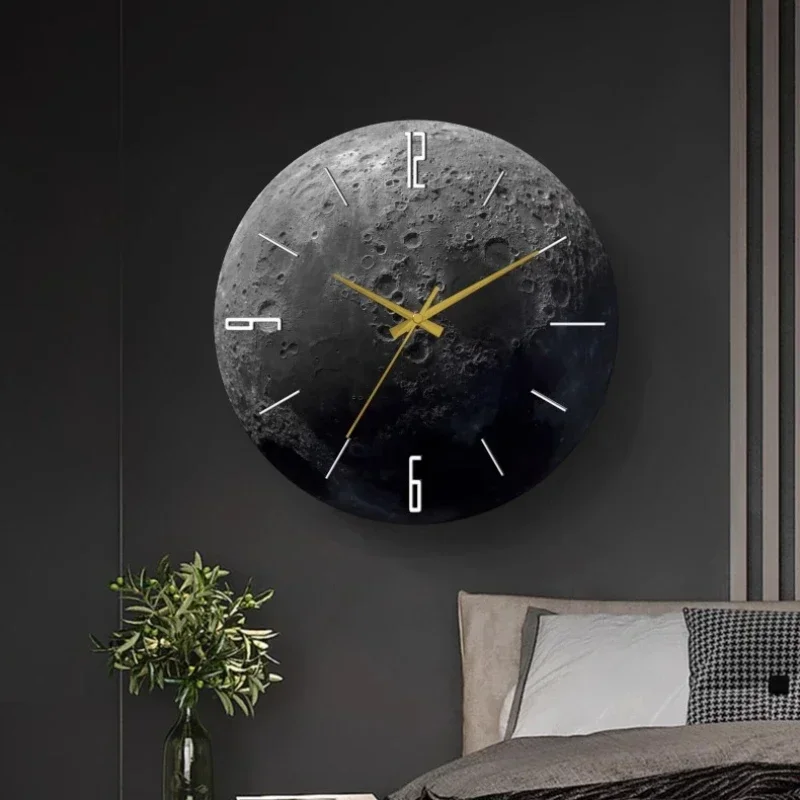 2024 New Sandstone Creative Moon Clock Living Room TV Background Wall Decoration Moon Silent Wall Clock Bedroom Atmosphere Light