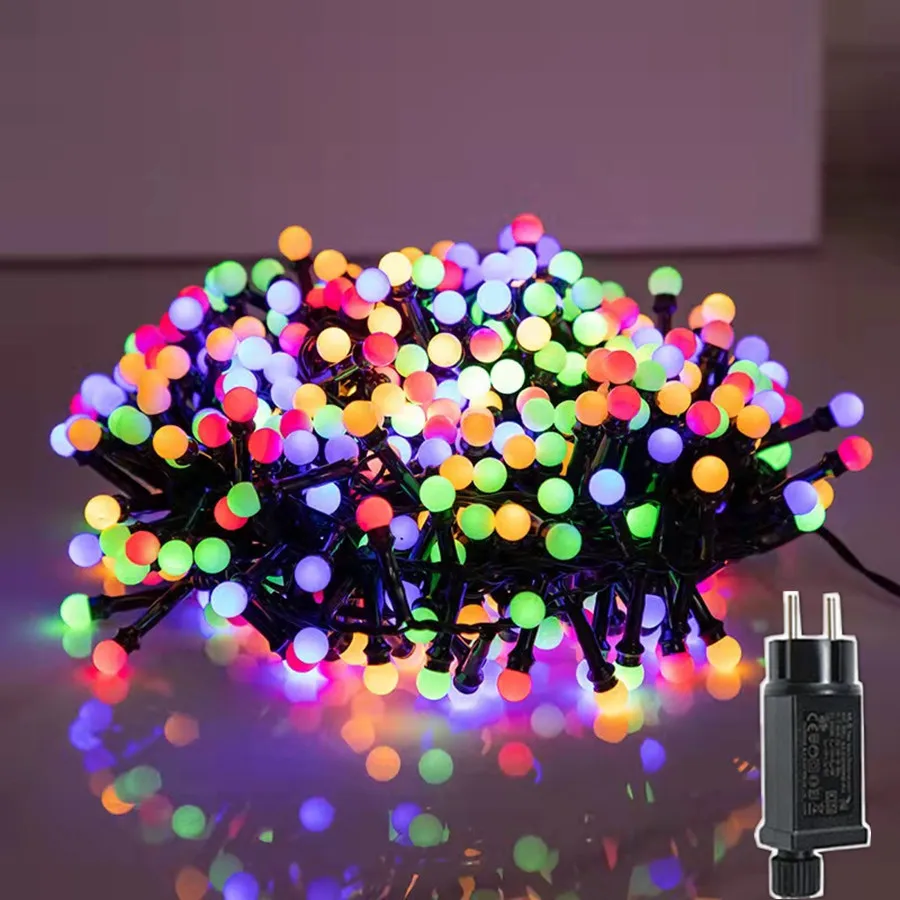 10M 500LED Round Ball Christmas Garland Fairy Lights Waterproof 8 Modes Garden Firecracker String Light for Party New Year Decor