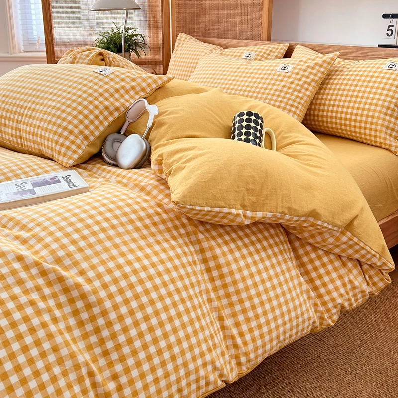 2025 New 100% Cotton Plaid Single Quilt Cover Yarn-dyed Printed Washed Quilted Cover Skin Friendly Breathable 220x240 Bedding