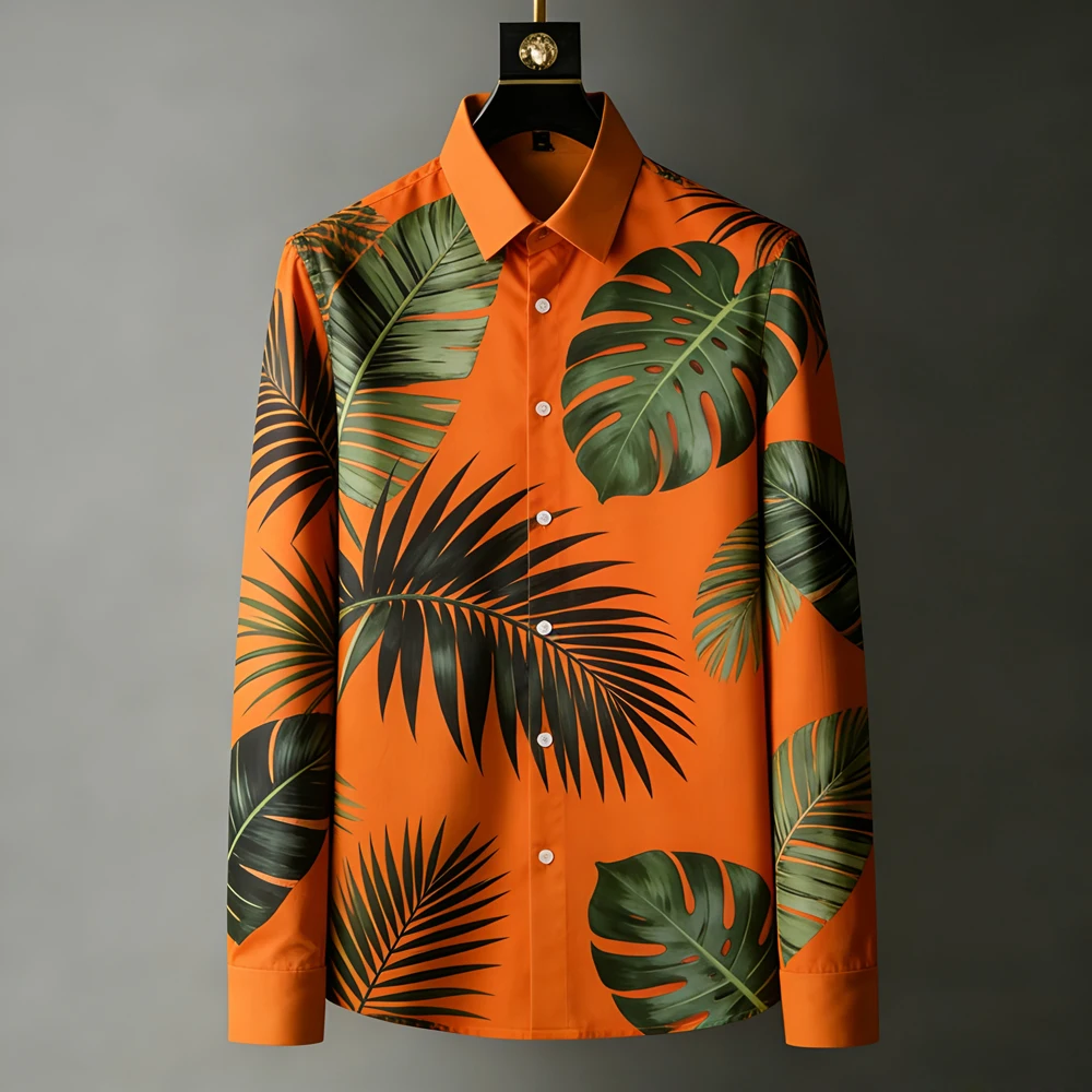 الرجال الخفيفة الفاخرة الريف الأمريكي ثلاثية الأبعاد قميص مطبوع كم طويل التلبيب زر هاواي شاطئ قميص في الهواء الطلق حفلة الرجال