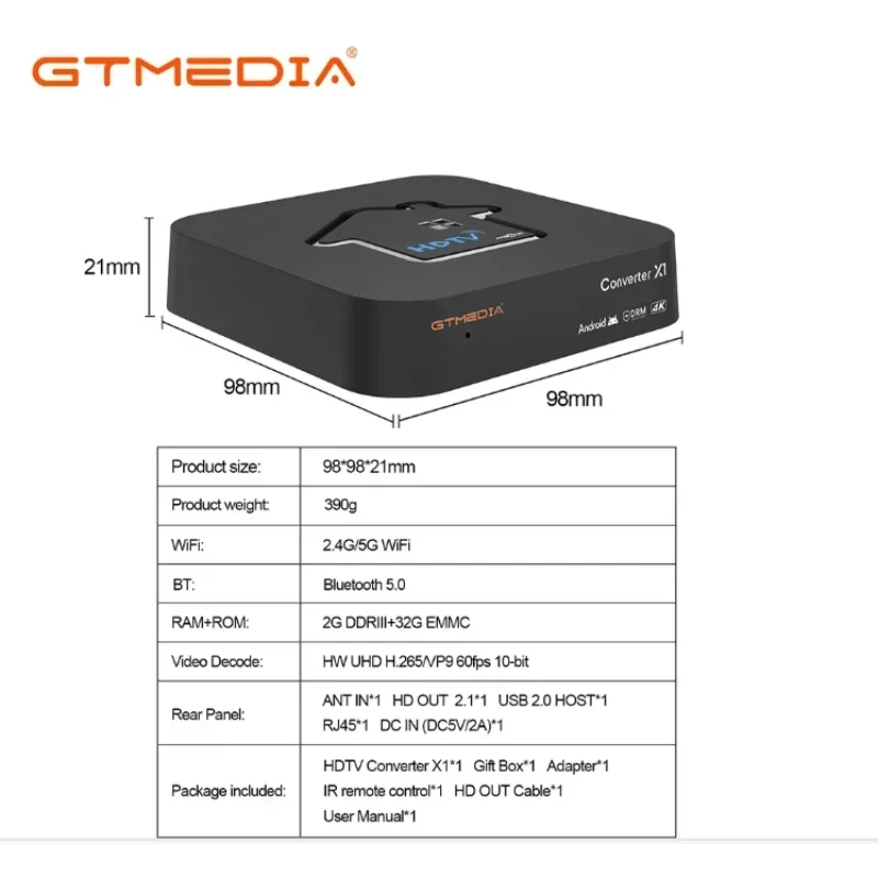 [Оригинальный] Новейший конвертер GTMEDIA HDTV X1 USA Smart TV BOX Встроенный BT 5.0 Поддержка ATSC3.0 DRM HDTV-плеер Горячий в США Canad