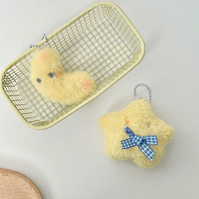 Cute Stars Plush Toy Keychain Girls Fluffy Soft Cute Backpack Bag Pendant Practical Mini Yellow Keychain Charms Keychains Gifts