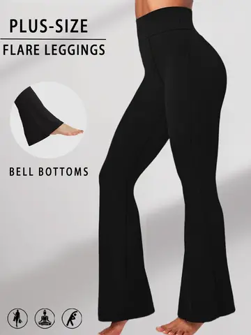 Plus Size Women's Super Soft Flare Pants High Waisted Tummy Control Workout Yoga Push Up Gym Fitness Long Leggings Bell Bottoms