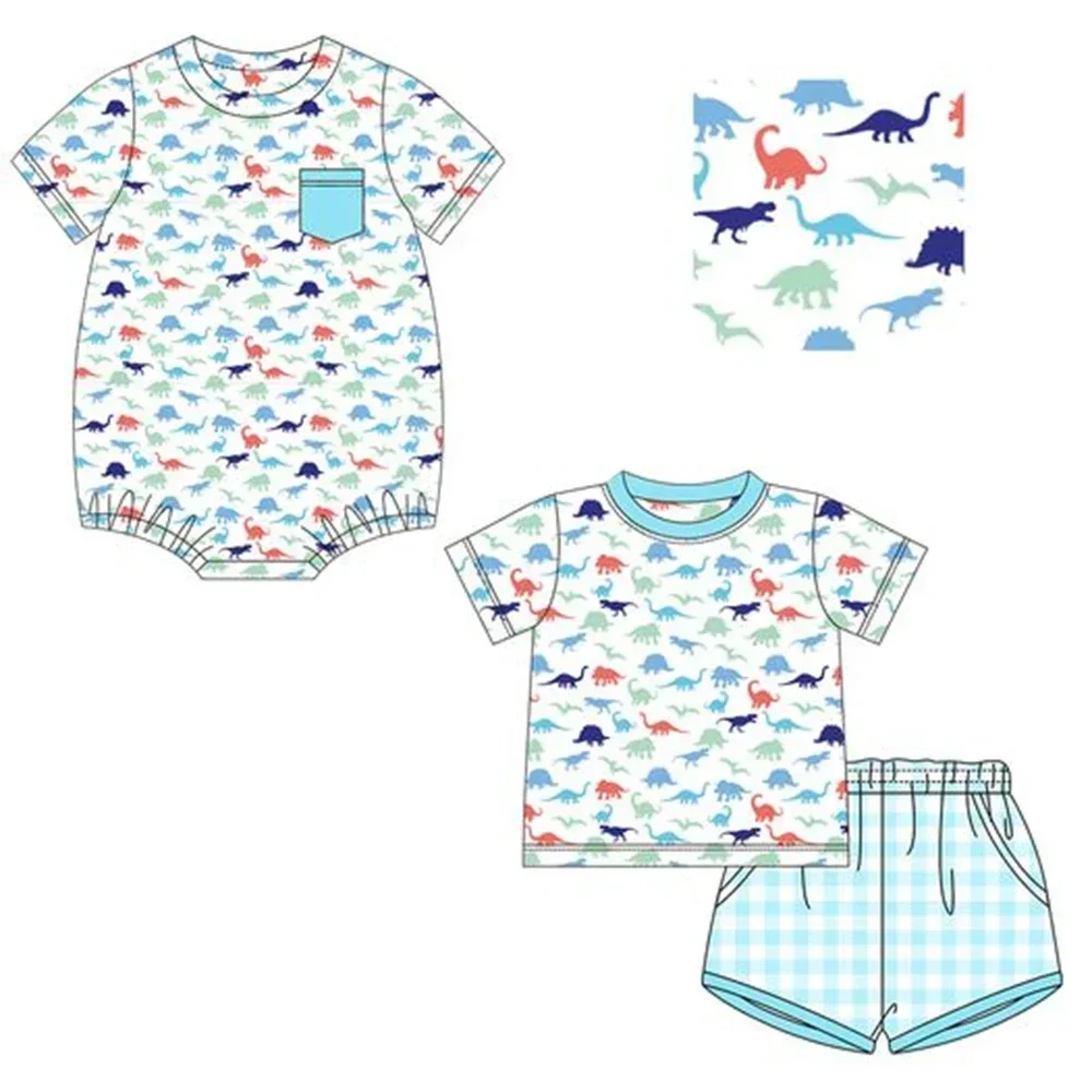 Sommer Jungen kurze Sets Kinder Kleidung Jungen Dinosaurier Muster kurz ärmel ige Overall zweiteilige Set Mode Jungen Kleidung Großhandel