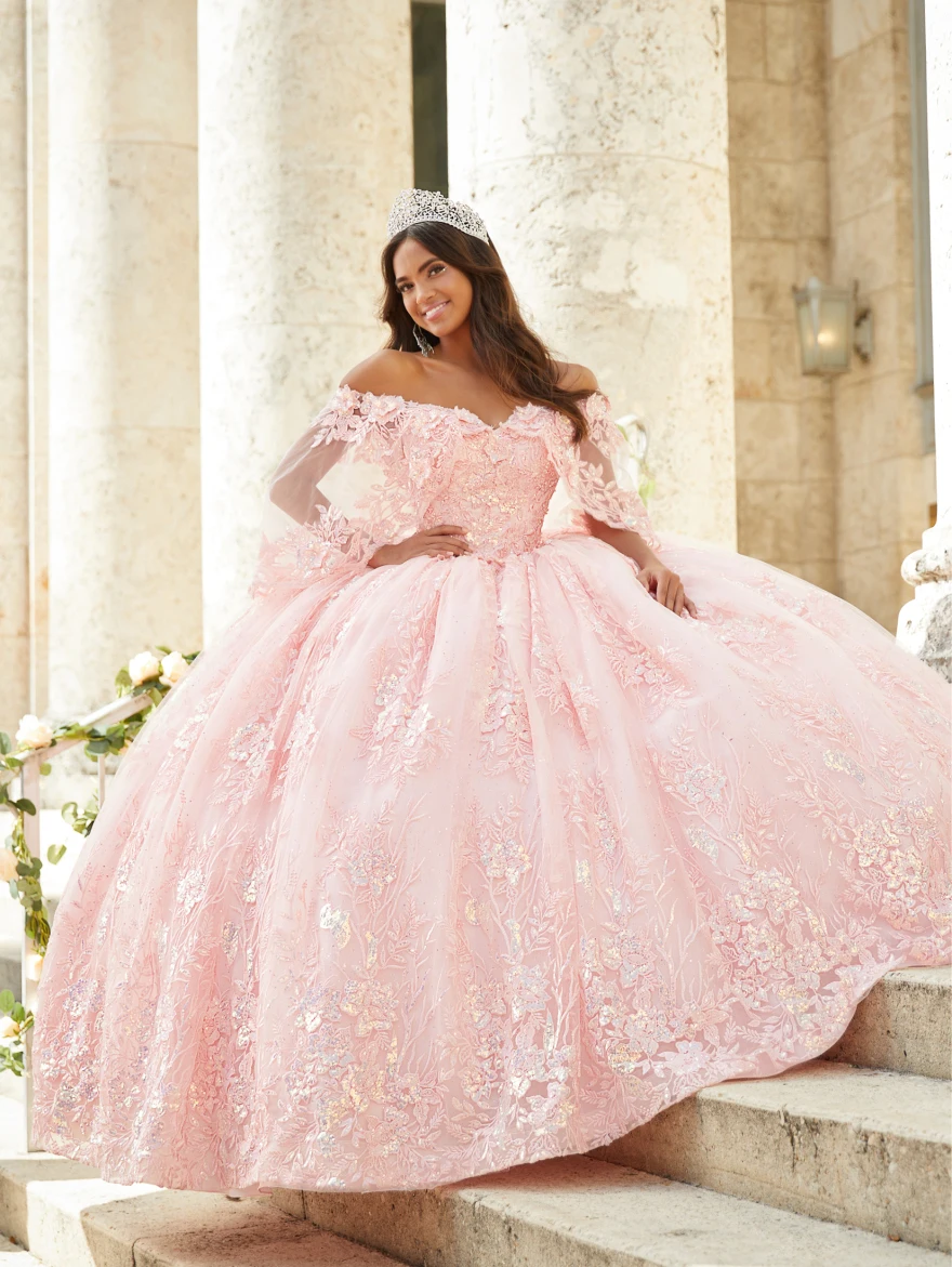 فساتين Lorencia-Quinceanera مع شال ، ثوب حفلة زهور حمراء داكنة ، فستان حلو 16 ، فستان عيد ميلاد ، مناسبة رسمية ، YQD182