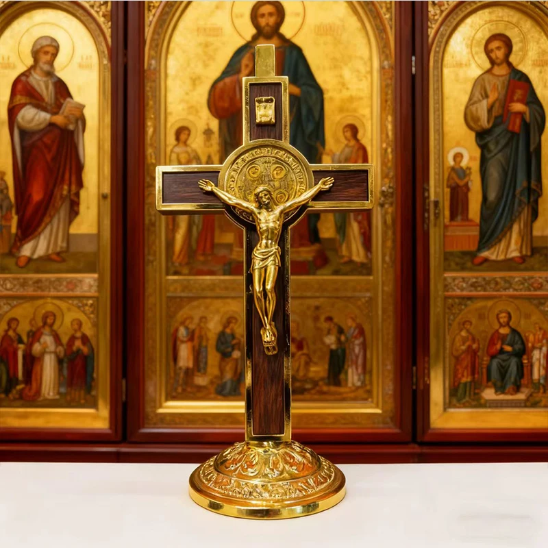 New Fashion Jesus Crucifix Cross Gold Plated Holy Catholic Cross Christ's Crucifixion Church Home