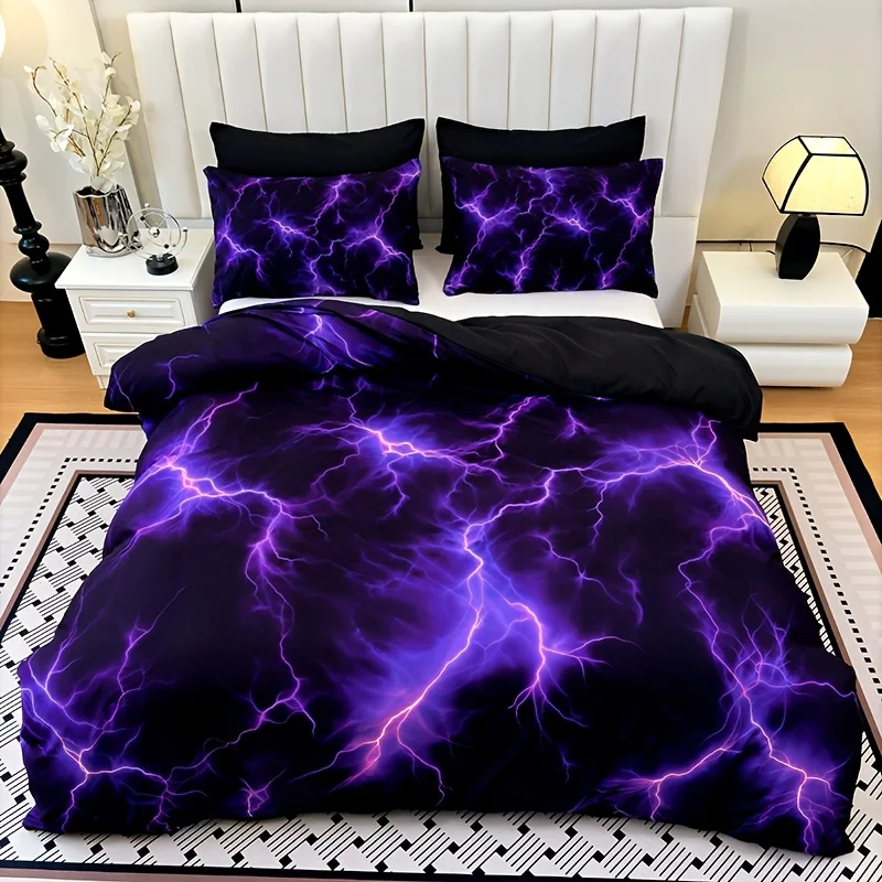 Fashion Purple Lightning Line Duvet Cover Set Residential Quarters High Definition Printing