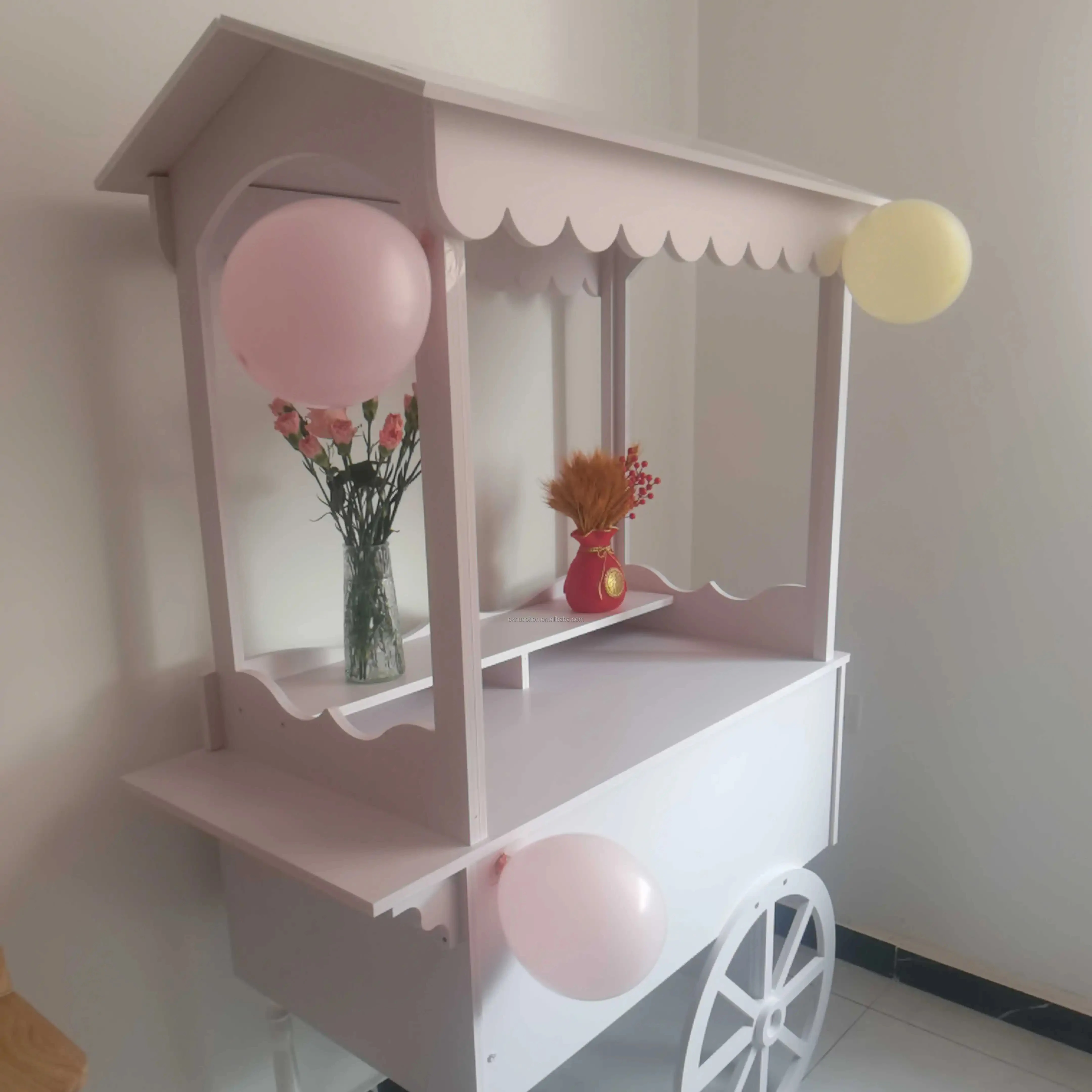 Customized wooden candy cart With wheels for wedding children wood display racks sweet bar cake party decoration