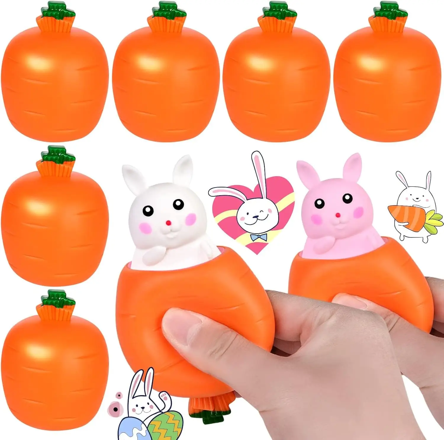 1-40PCS Telescoping Stress Relief Easter Carrot Bunny Giant Squishy Toy Squeeze Cup Pocket Children Small Gift Novelty