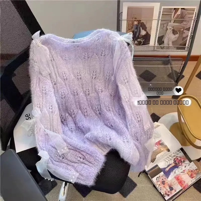 

Soft Long Sve Women's Knitted Sweater Sweet Japanese Design Knot Loose Comfortable Autumn Faion Commute Sle