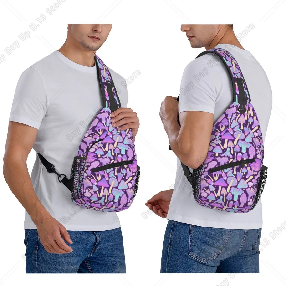 Colorful Magic Mushroom Chest Bag Men Sling Crossbody Backpack Chest Bag Travel Hiking Daypack Shoulder Bag