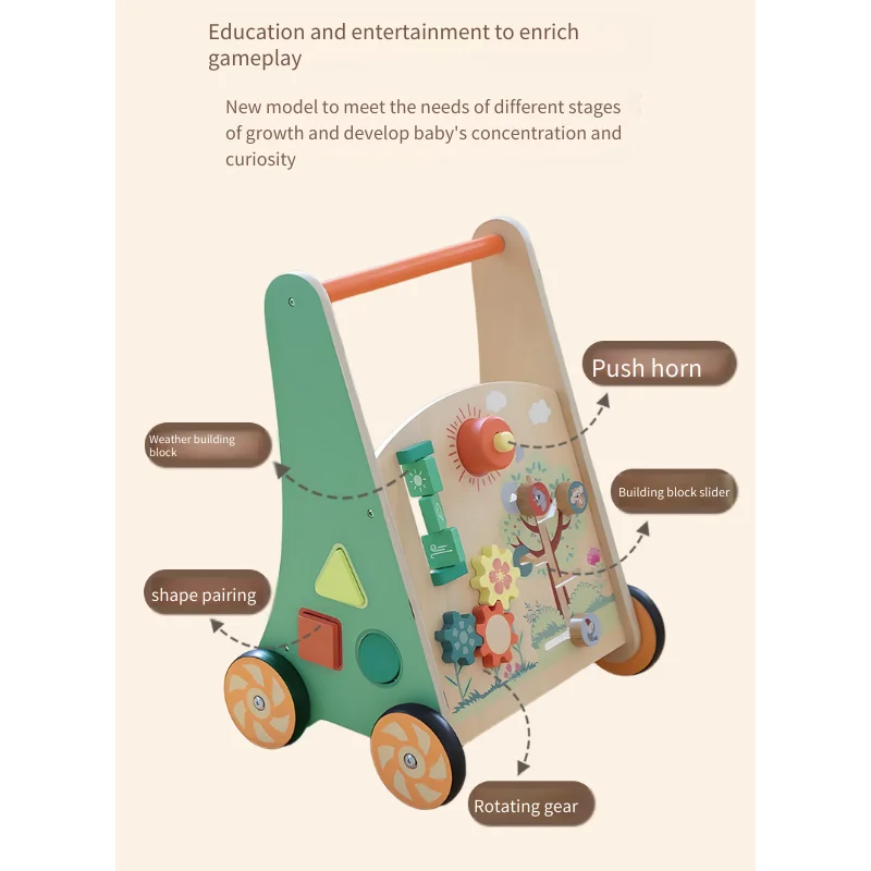 Alat Bantu Jalan Bayi Kayu Mainan Dorong Berjalan Belajar Multifungsi dengan Desain Anti-Ujung Penyortir Bentuk Asisten Langkah Pertama Balita