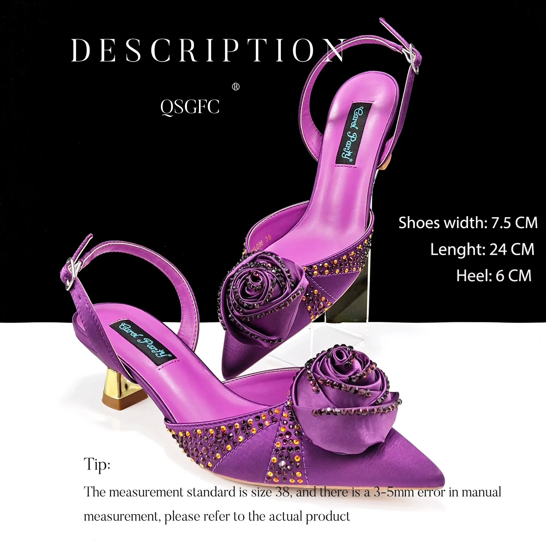 Newest Elegant Mature Style Purple Color Handmade Flowers Decoration Design Party High Heel Pointed Toe Lady Shoes and Bag Set