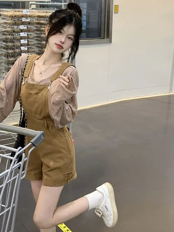 

Slimming Denim Overalls Women's Summer Thin Large Size Faionable ort Pants Sister with Extra Weight Reduction Design