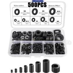 500pcs Nylon Flat Washer Assortment Set M2-M10 with 8-Size Safety Plates for Nylon Sealing Applications