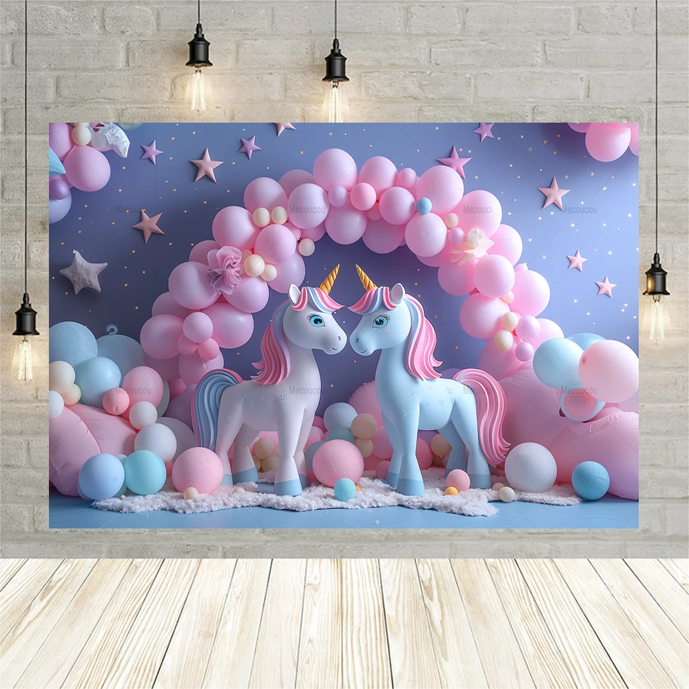 Balloon Unicorn Baby Girls 1st Birthday Backdrops Photography Newborn Baby Shower Photo Photographic Background Studio Shoots