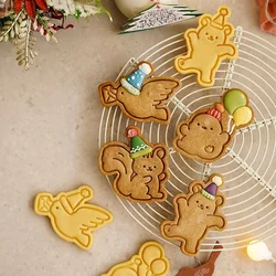 Cute Animals Carnival Cookies Stamps and Cutters Cartoon Squirrel/Bear/Duck/Pigeon Biscuit Molds Fondant Cake Decor Baking Tools