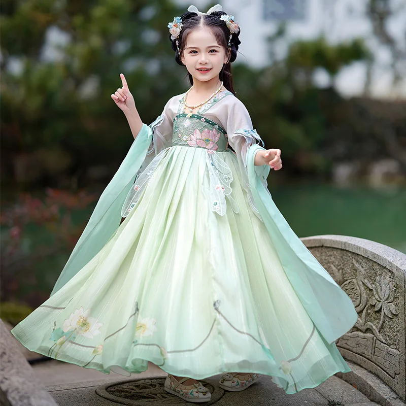中国の伝統的な刺繍漢服甘い女の子コスプレローブダンスセット妖精衣装服子供無地漢王朝ドレス