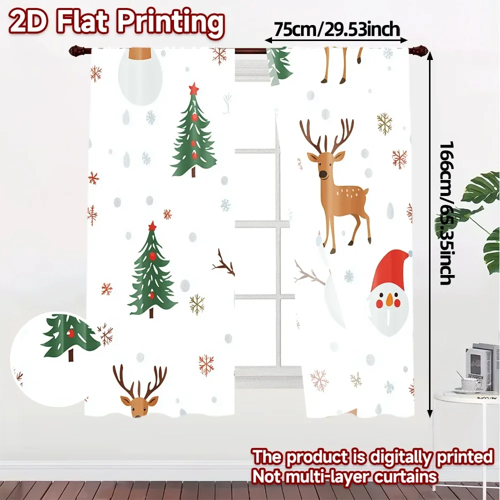 2pcs,Curtains Cute Reindeer Snowman Christmas (3) Popular Minimalist Curtains Machine Washable Fabric Curtains Room Decor