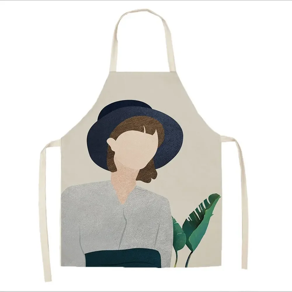 1pcs Nordic Abstract Style Adult Apron Kitchen Cartoon Women Baking Waist Bib Home Cooking Brief Sleeveless Pinafore Tablier