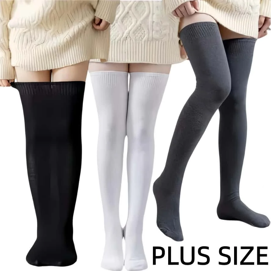 Ladies Thigh High Elastic Stockings Plus Size Over Knee Autumn and Winter White Black Striped Socks for Oversize Women XXL 100KG