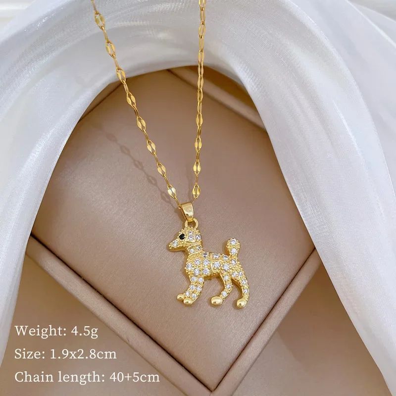 Stainless Steel Chain Classic Shiny Zircon Cute Dog Poodle Pendant Necklace for Women Jewelry Accessories Gifts for Daily Party