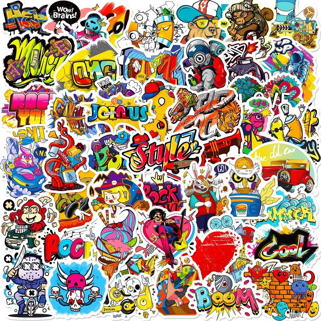 50 Pcs Street Graffiti Series Stickers - Funny Decor for Luggage, Helmets, Notebooks & Guitars AnimeWorlds Store