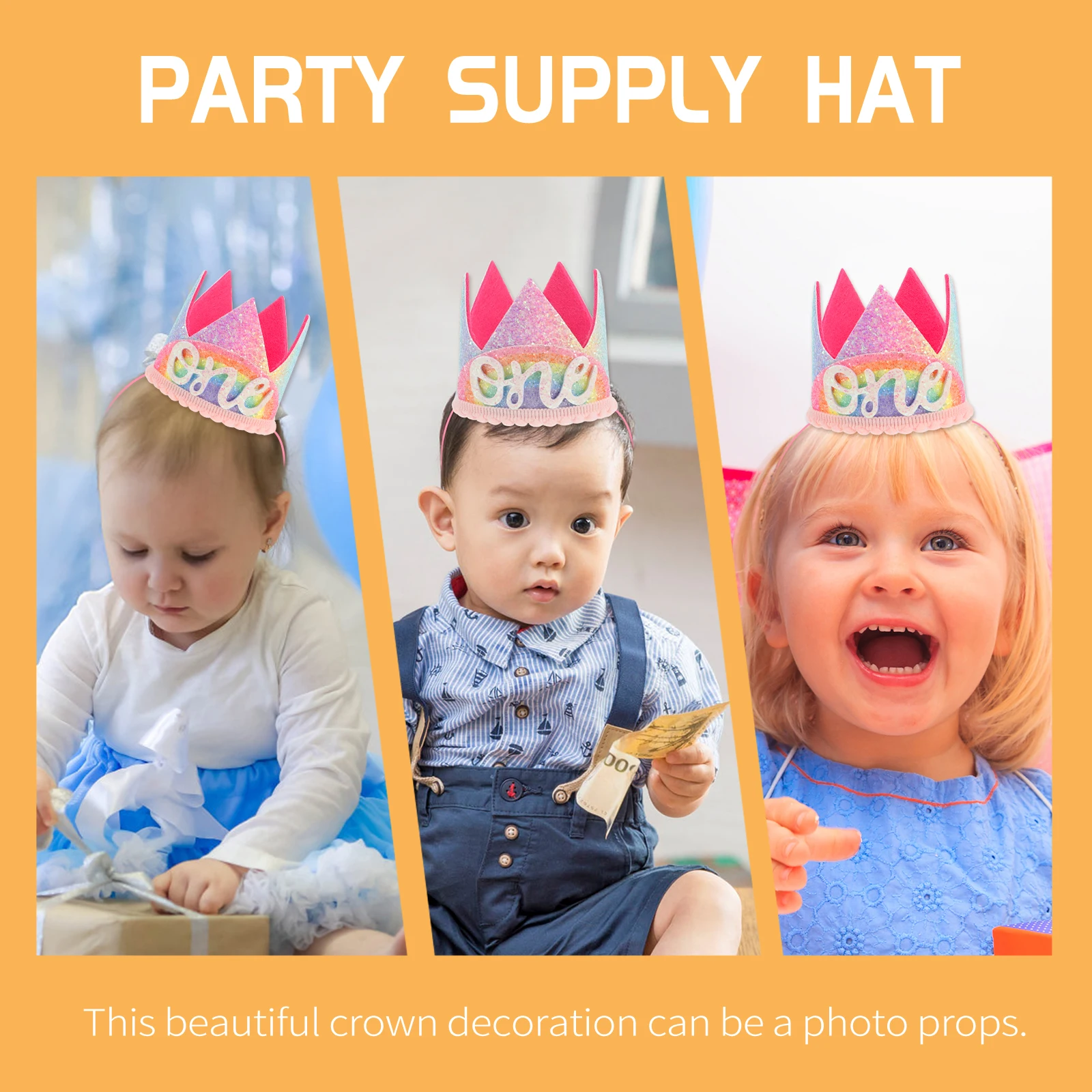 

Rainbow Crown Fabric Party Hats Kids Baby Birthday Number Crown Headdress Lightweight Photo Prop Gift B