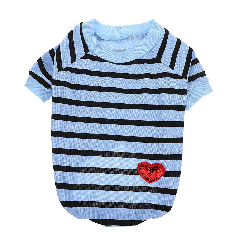 

Comfortable Cotton Dog Shirt Striped Puppy Outfit Size M Breathable Summer Pet Clothes Soft Washable Dog T-Shirt