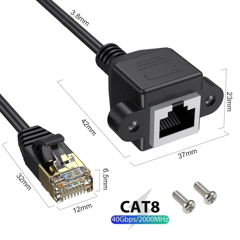 Cable de extensión Ethernet Cat8 con tornillo de montaje en Panel RJ45 40Gbps Cat 8 6 5 macho a hembra RJ 45 CAT6 adaptador de Cable de red RJ45