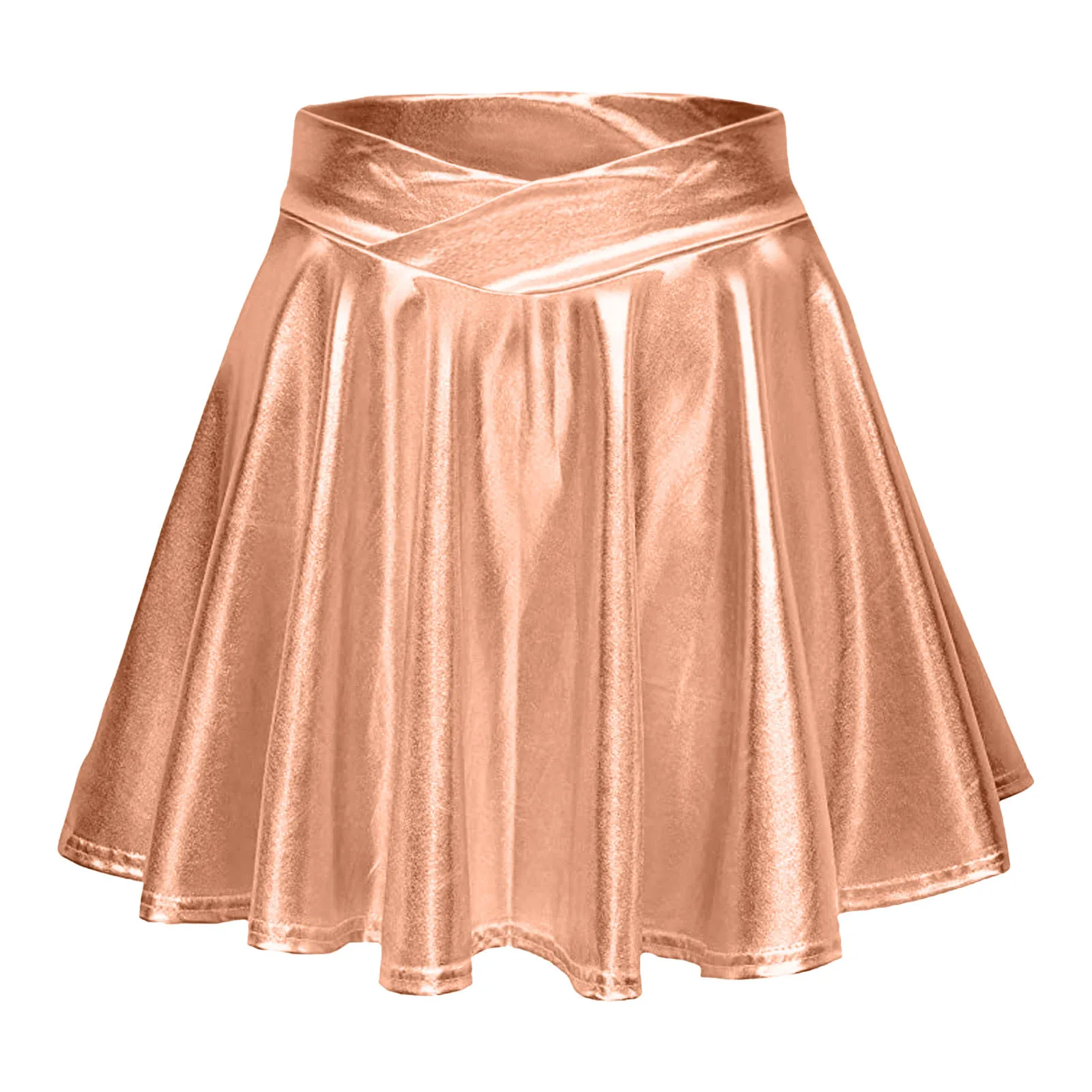 

Ladies Fashion High Waist Pleated Solid Color Loose Short Skirt Metallic Skater Skirt Sparkly Shiny Flared Pleated Skirts