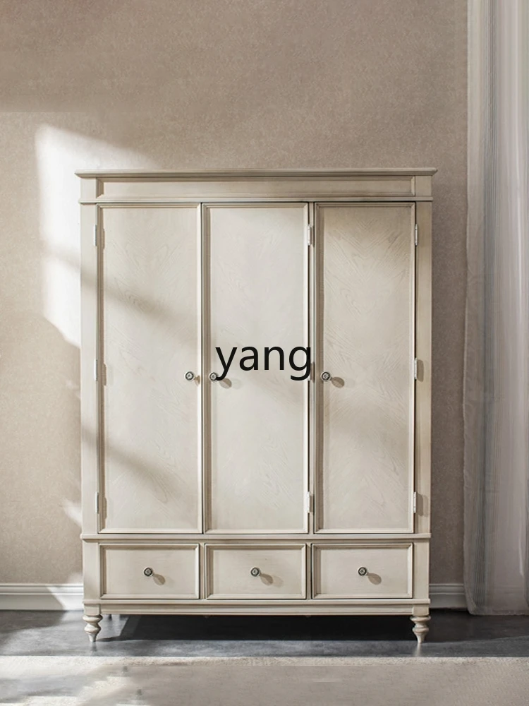 Yjq solid wood retro old wardrobe villa luxury storage bedroom large wardrobe can be customized